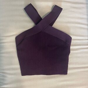 Aritzia Babaton Dark Purple Cross-Strap Crop Top